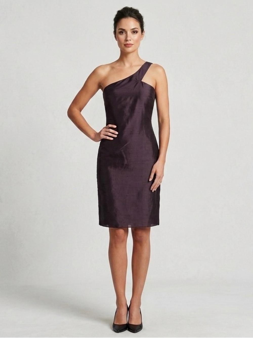 NWT Giorgio Armani Black Label Silk Lining One Shoulder Dress Plum Brown US 12